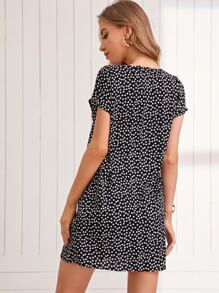 SHEIN LUNE Ditsy Floral Print Tunic Dress - Black - View 2