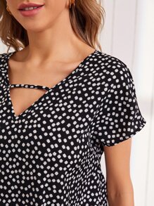 SHEIN LUNE Ditsy Floral Print Tunic Dress - Black - View 3