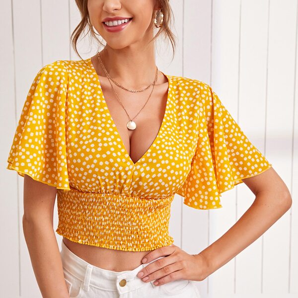 

Flounce Sleeve Shirred Panel Ditsy Floral Top, Yellow