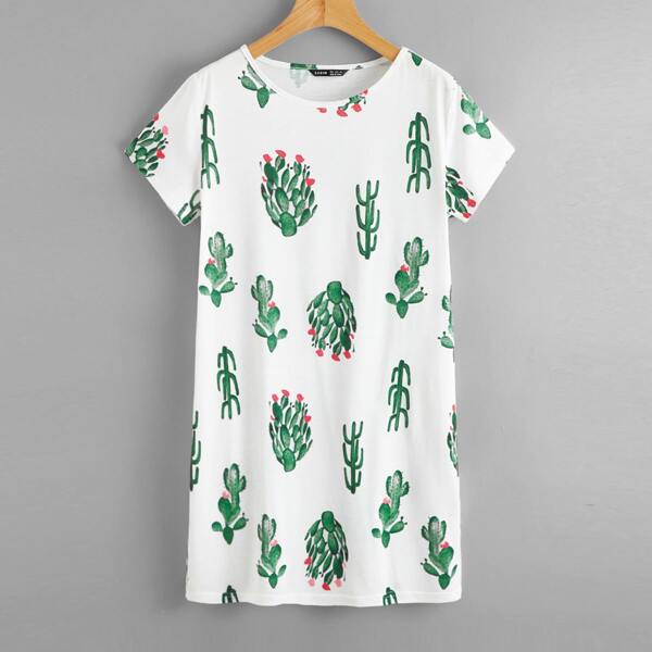 

Cactus Print Tee Dress, White