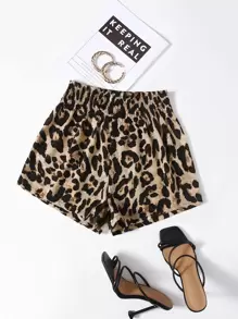 SHEIN Essnce 大碼打褶帶豹紋短褲 - 彩色 - 查看 1