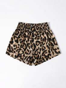 SHEIN Essnce 大碼打褶帶豹紋短褲 - 彩色 - 查看 3