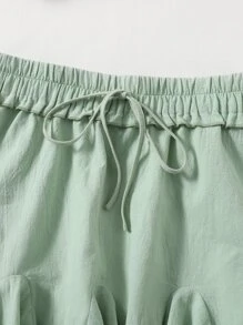 SHEIN 大碼抽褶胸後繫帶上衣和半身裙套裝 - 薄荷綠 - 查看 3