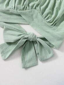 SHEIN 大碼抽褶胸後繫帶上衣和半身裙套裝 - 薄荷綠 - 查看 4
