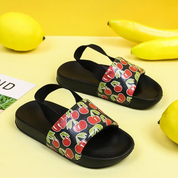 

Toddler Girls Fruit Graphic Slingback Slippers, Black