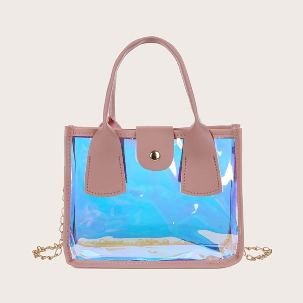 

Holographic Chain Satchel Bag, Multicolor
