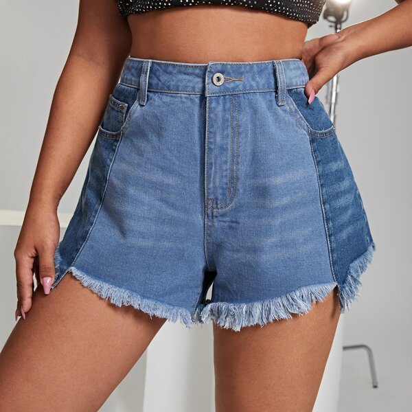 

Plus Raw Hem Denim Shorts, Medium wash