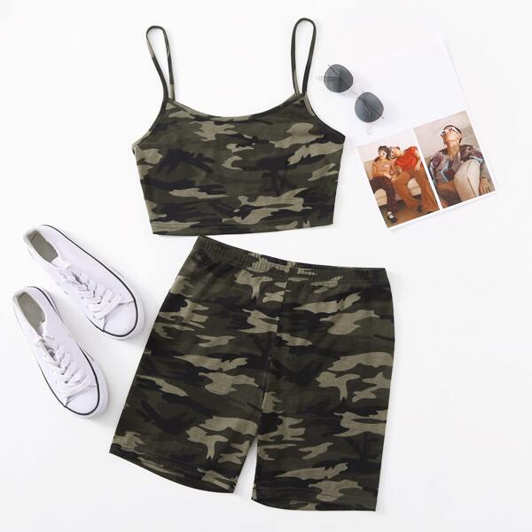 

Camo Cami Top & Biker Shorts Set, Multicolor
