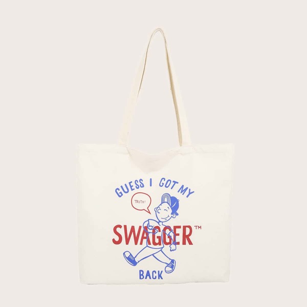 

Figure & Letter Graphic Shopper Bag, Beige