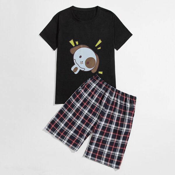 

Men Cartoon And Plaid PJ Set, Multicolor