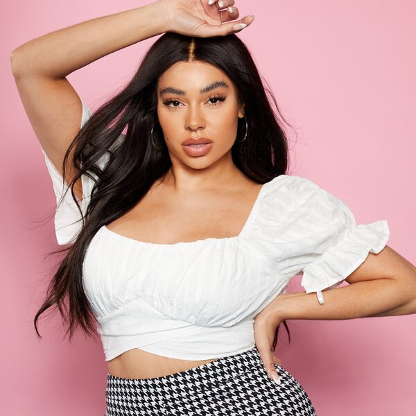 

Plus Ruched Bust Crisscross Tie Back Milkmaid Top, White