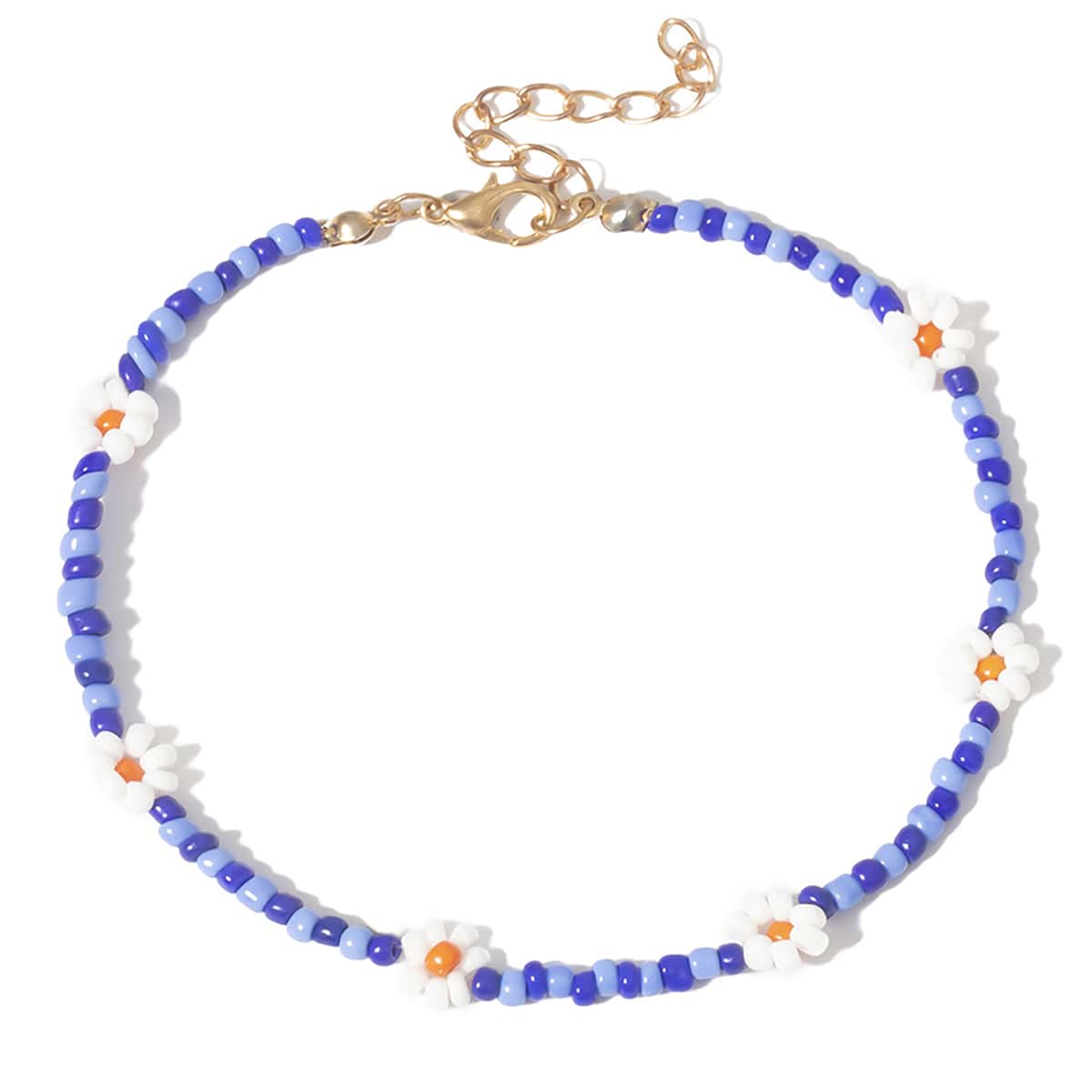 

1pc Daisy Flower Beaded Anklet, Blue