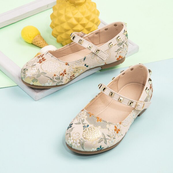 

Girls Studded Decor Floral Graphic Flats, Multicolor
