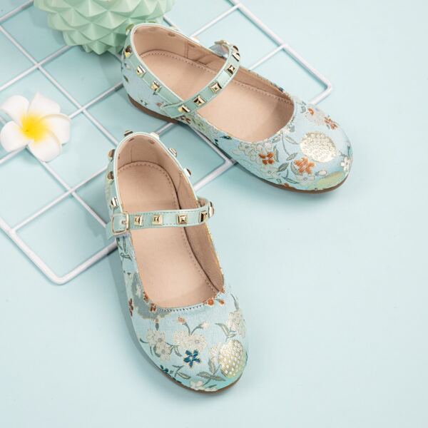

Girls Studded Decor Floral Graphic Flats, Multicolor