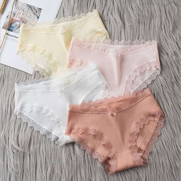 

Girls 4pcs Lace Trim Bow Front Panties, Multicolor