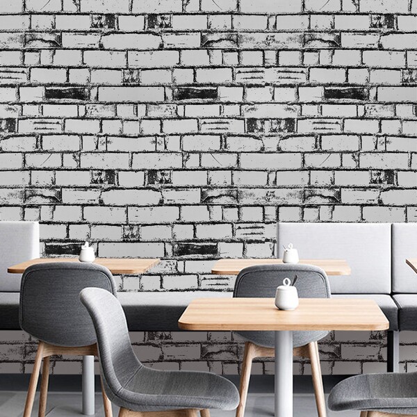 

1pc Brick Pattern Wall Paper, Black and white