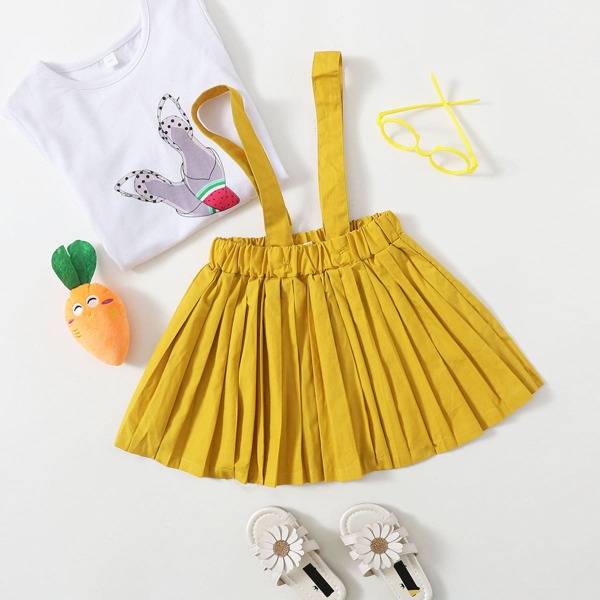 

Toddler Girls Solid Pinafore Pleated Skirt, Yellow
