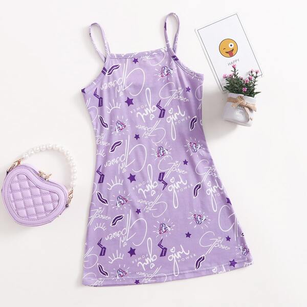 

Toddler Girls Letter And Graphic Print Cami Dress, Lilac purple