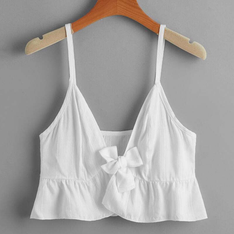 

Solid Bow Front Crop Top, White