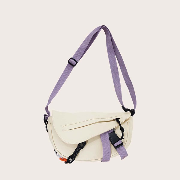 

Men Chain Decor Crossbody Bag, Beige