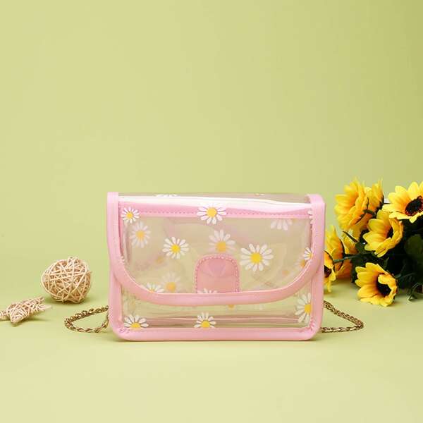 

Clear Daisy Pattern Chain Bag, Pink