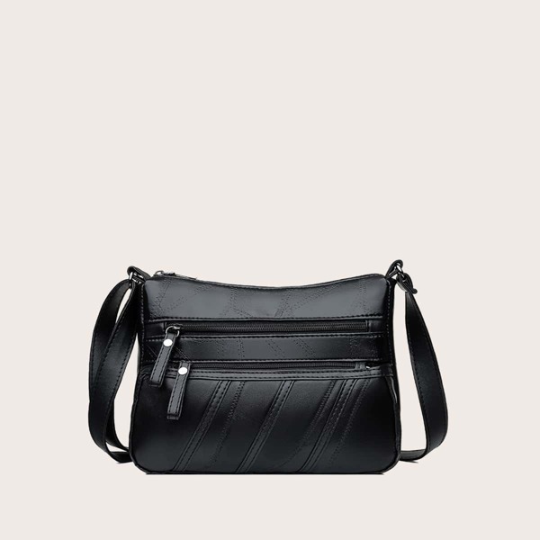 

Minimalist Double Zipper Crossbody Bag, Black