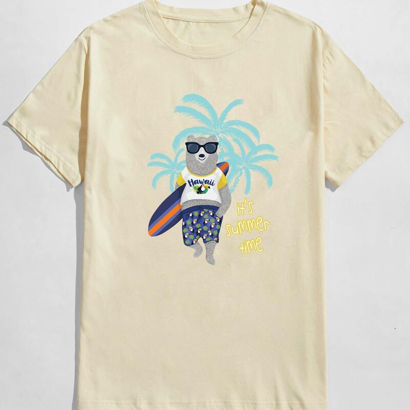 

Guys Letter Cartoon Graphic Tee, Beige