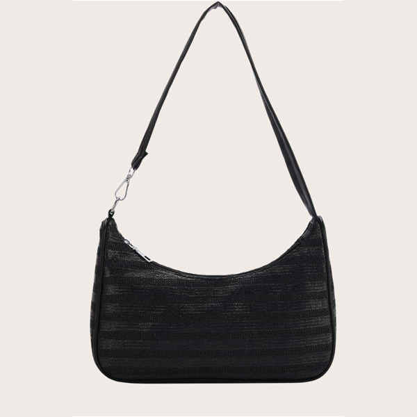 

Striped Baguette Bag, Black