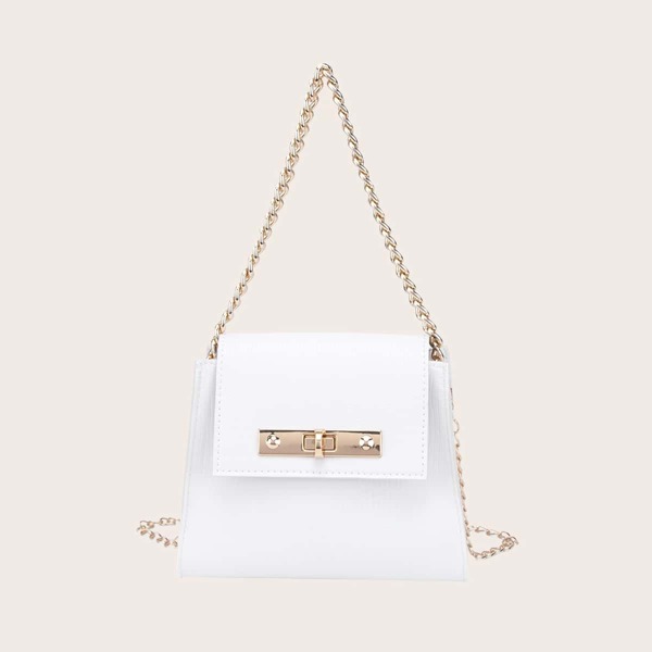 

Twist Lock Flap Chain Bag, White