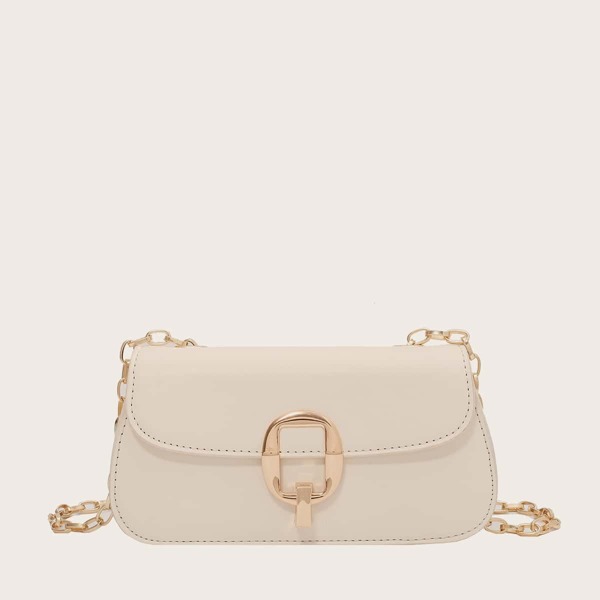 

Metal Decor Flap Chain Bag, Beige