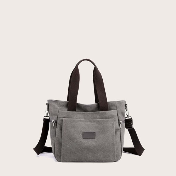 

Pocket Front Tote Bag, Grey