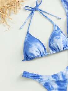 SHEIN Swim 夏季沙灘3入組漸變色系三角比基尼和遮罩衣 - 藍白色 - 查看 4