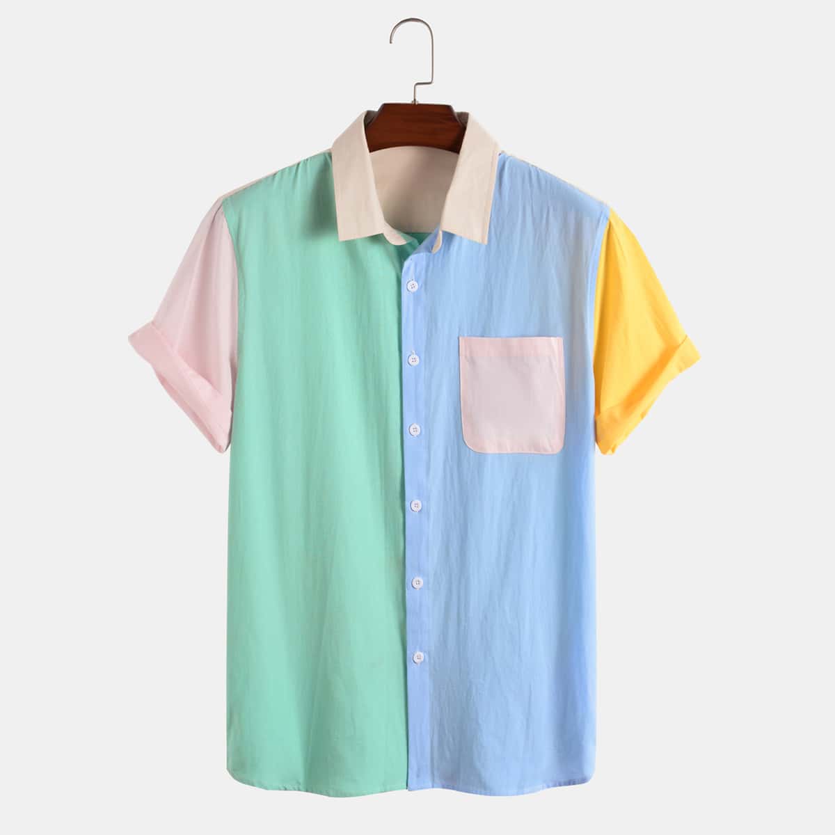 

Guys Color Block Button Through Shirt, Multicolor