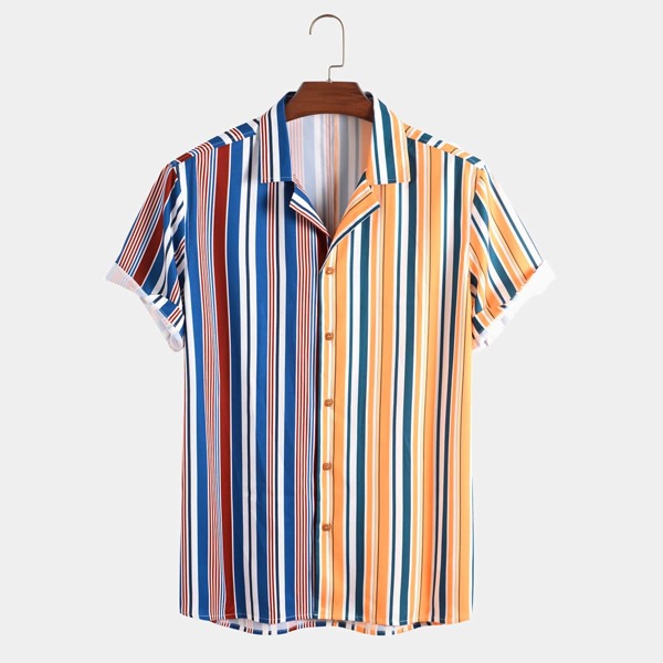 

Men Vertical Stripe Print Button Through Shirt, Multicolor