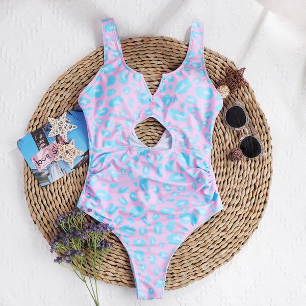 

Maternity Leopard Cut-out One Piece Swimsuit, Multicolor