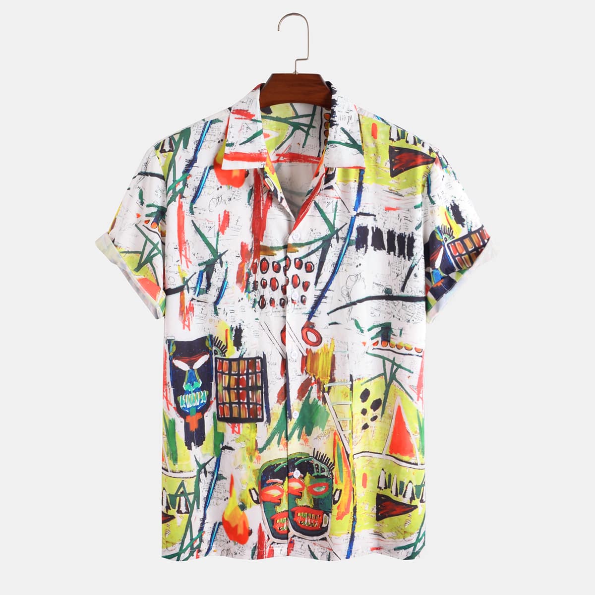 

Guys Graffiti Print Button Through Shirt, Multicolor