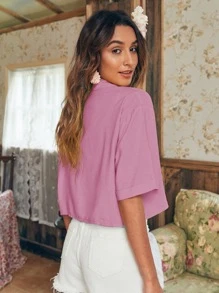SHEIN Unity Camisa corta con botón delantero - Rosa Fucsia - Ver 2