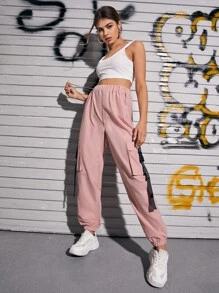 SHEIN Coolane 翻蓋口袋搭扣織帶工裝褲子帶鏈條