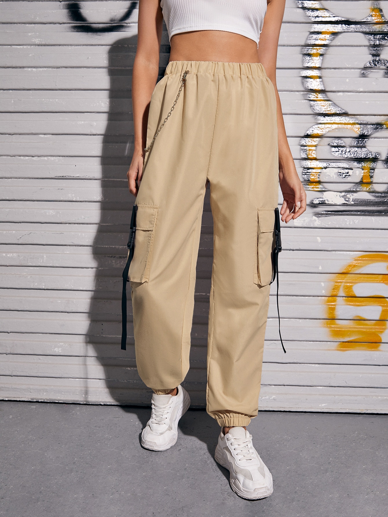 Flap Pocket Buckle Tape Cargo Pants 