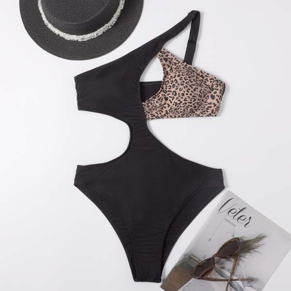 

Leopard Cut Out One Piece Swimsuit, Multicolor
