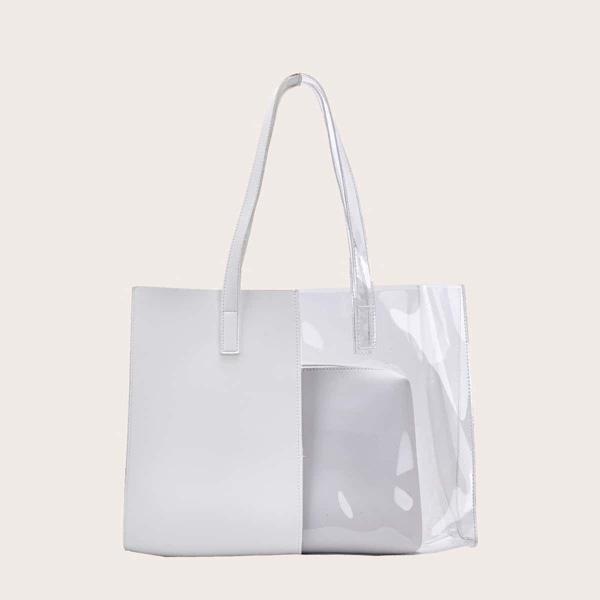 

Contrast PU Clear Tote Bag With Inner Pouch, White