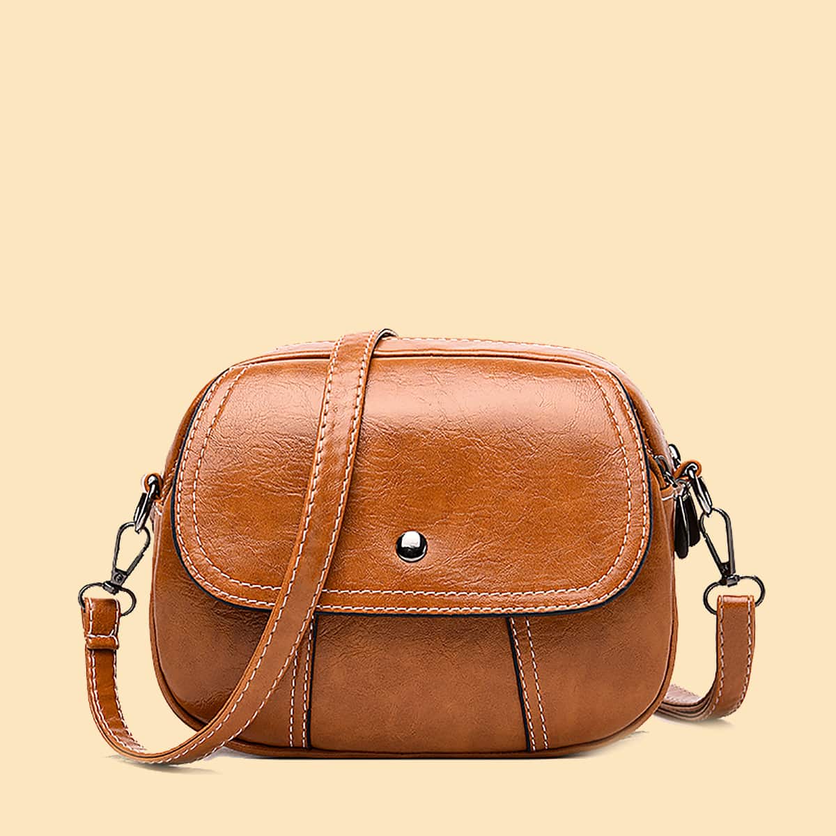 

Zip Up Flap Crossbody Bag, Brown