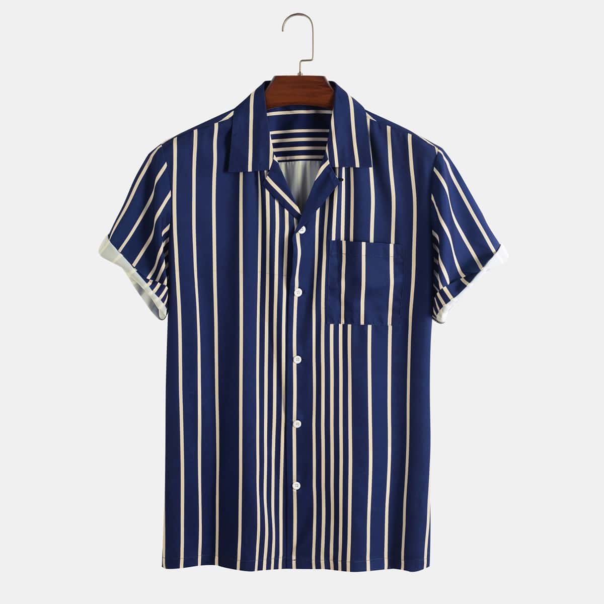 

Guys Striped Button Up Shirt, Navy blue