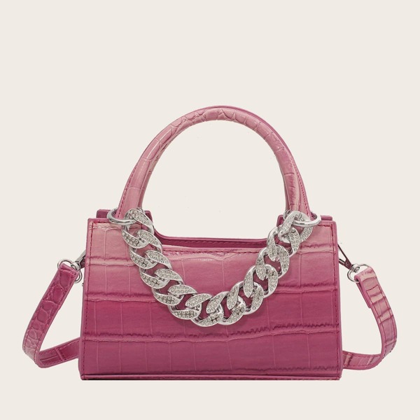 

Rhinestone Chain Decor Ombre Satchel Bag, Purple
