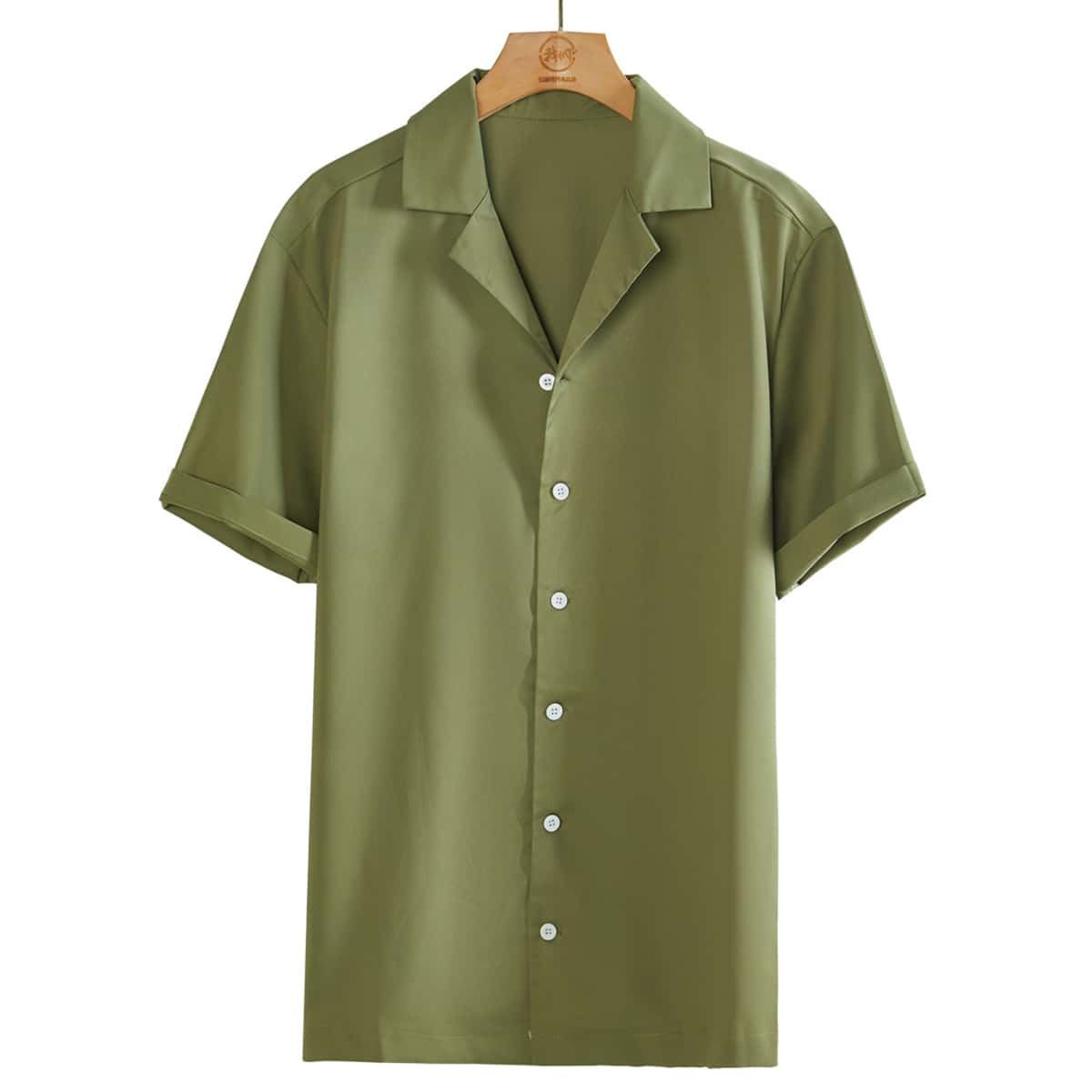 

Guys Lapel Neck Button Up Shirt, Army green