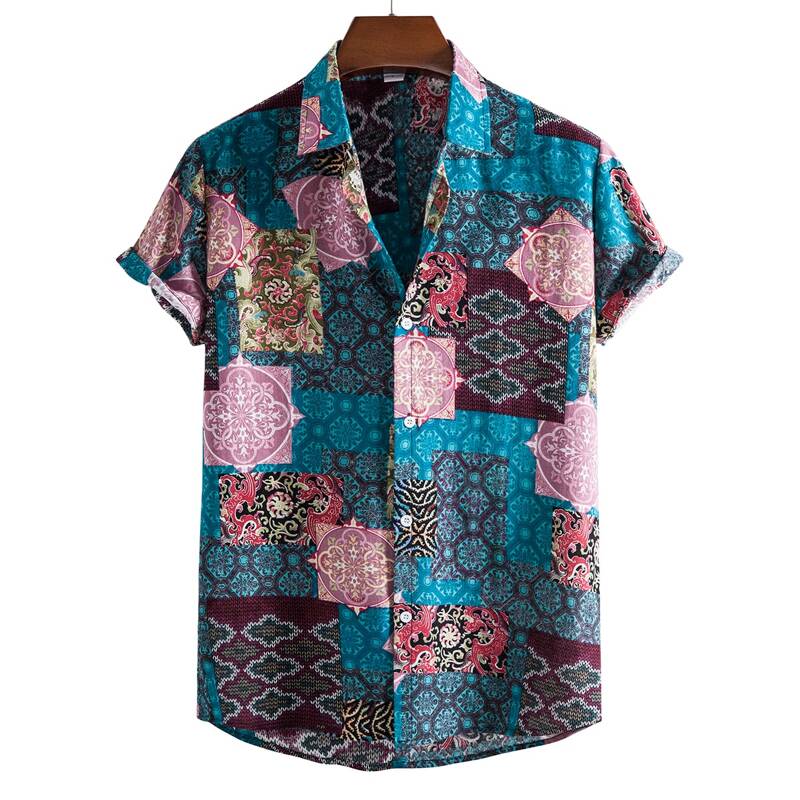 

Guys Patchwork Print Button Front Shirt, Multicolor