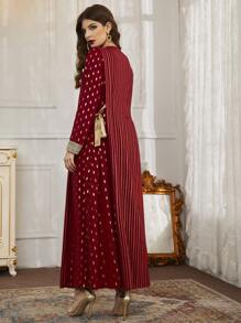 Al Najma 閃閃圖案蝴蝶結細節直筒連衣裙 - 酒紅色 - 查看 2