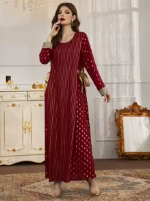 Al Najma 閃閃圖案蝴蝶結細節直筒連衣裙 - 酒紅色 - 查看 3