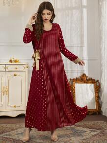 Al Najma 閃閃圖案蝴蝶結細節直筒連衣裙 - 酒紅色 - 查看 5