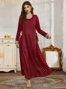 Al Najma 閃閃圖案蝴蝶結細節直筒連衣裙 - 酒紅色 - 查看 6